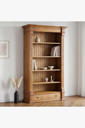 Tömör fenyő barna lakk patinás könyvszekrény 113x196x49 cm